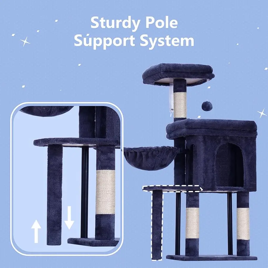 برج شجرة القطط من Hey-brother، أعمدة خدش مع شقة مريحة، سرير مبطن، أرجوحة، جثم قطيفة، عمود سيزال وكرة للداخلية #3