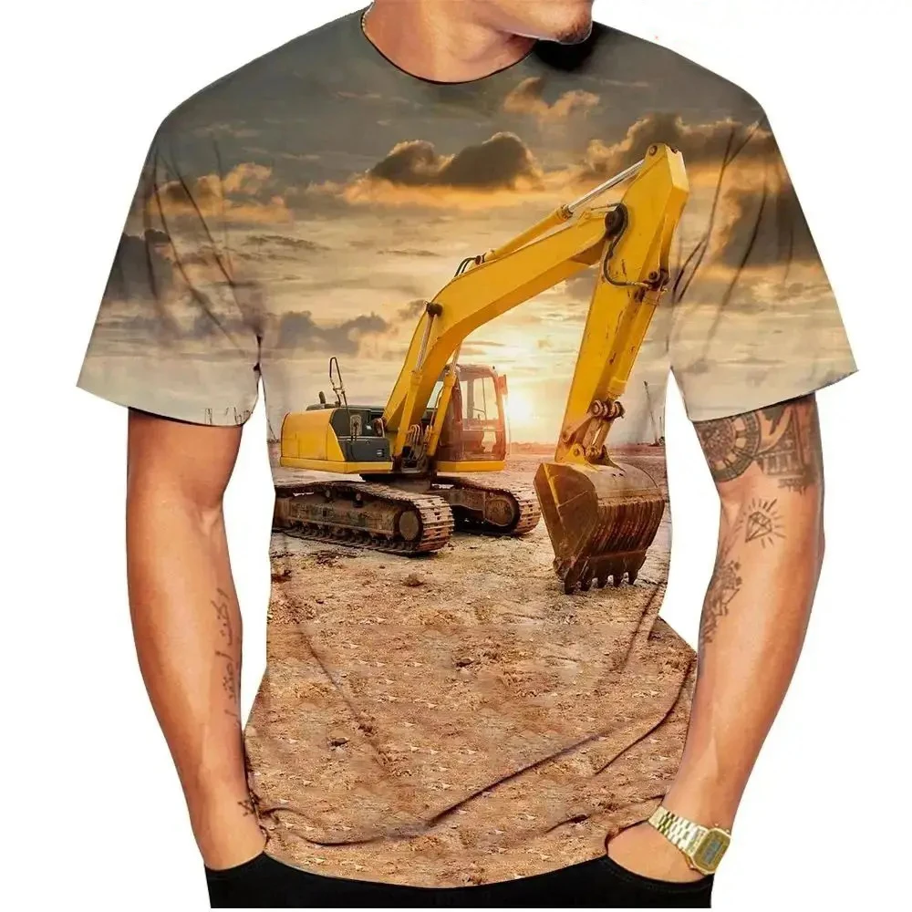 Excavator Pattern 3D Print T-Shirt Men Women Summer Round Neck Short Sleeve T-Shirts Oversized Harajuku Tees Tops Kids Clothing