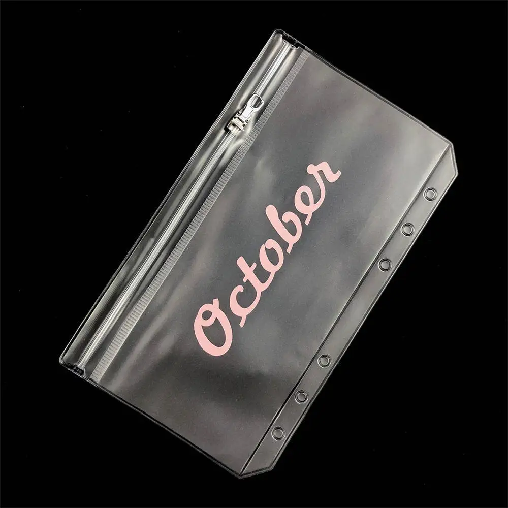 A6 6-Hole Binder Pockets PVC Envelope Binder Zipper Bag Notebook Planner Document Filing Pouches