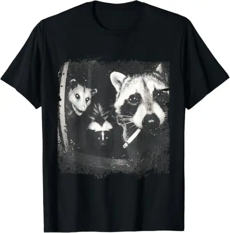 Trash Panda Night Crew Vintage Raccoon Opossum Skunk T Shirt Y2k Animal Print Nightclub Graphic Apparel Cotton T Shirts Novelty