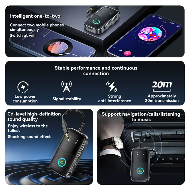 【뜨거운 판매 항목】 수신기 송신기 Bluetooth 5.4 3.5Mm AUX RGB 무선 오디오 어댑터 스피커 PC TV 자동차 오디오
