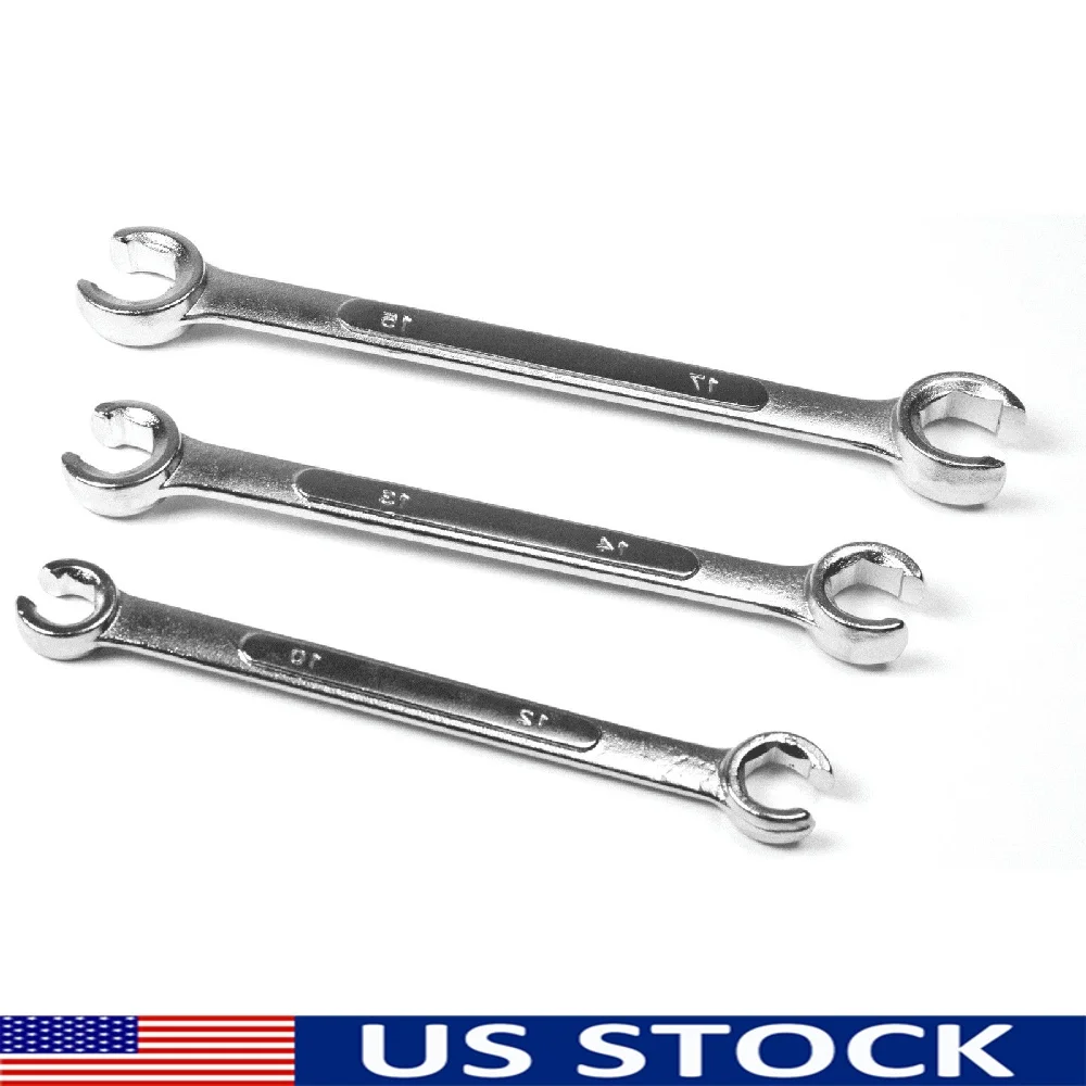 

3 Piece Flare Nut Wrench Set Durable Multi-Functional Tools Brake Fuel Hydraulic Lines Easy Access Hard to Reach Areas Corrosion