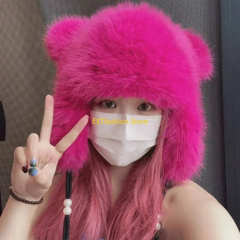 Y5GC Engrossar gorro inverno Chapéu forma orelha urso Chapéu adulto esqui andando caçador Chapéu