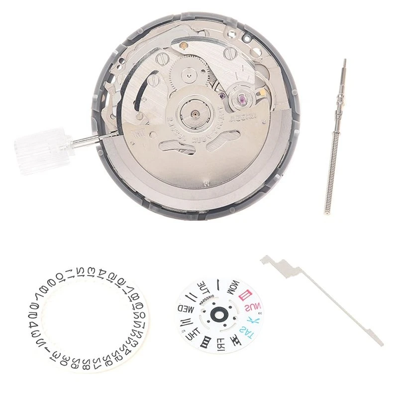 A32HOT-NH35/NH35A Day Date Set High Accuracy Automatic Mechanical Watch Movement+Steel Stem+Week Dial+Calendar Dial+Check Rod