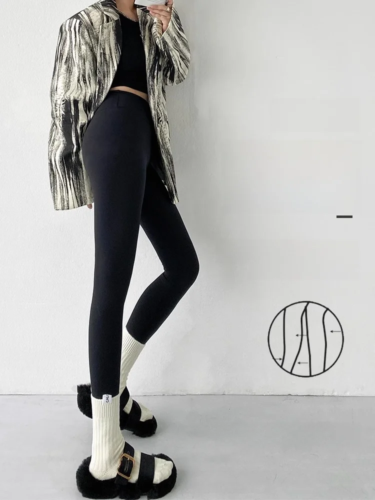 Women's Fitn Yoga Pants Thiened Fce Tight High Waist Nine Points Autumn Winter Sports ark Pants Leggings