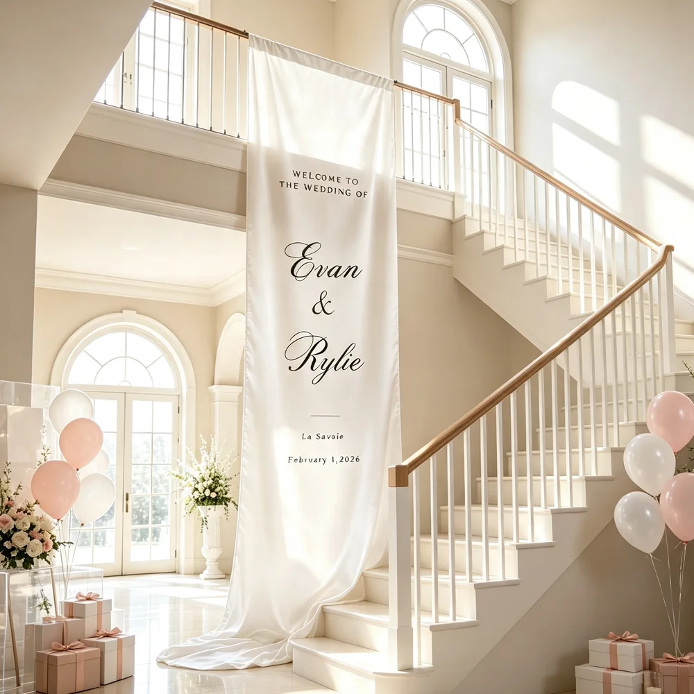 Custom Satin Wedding banner Backdrop, Elegant Drapery, Ceremony Decor, for Birthday, Event, Weddings, Bridal Showers, Engagement