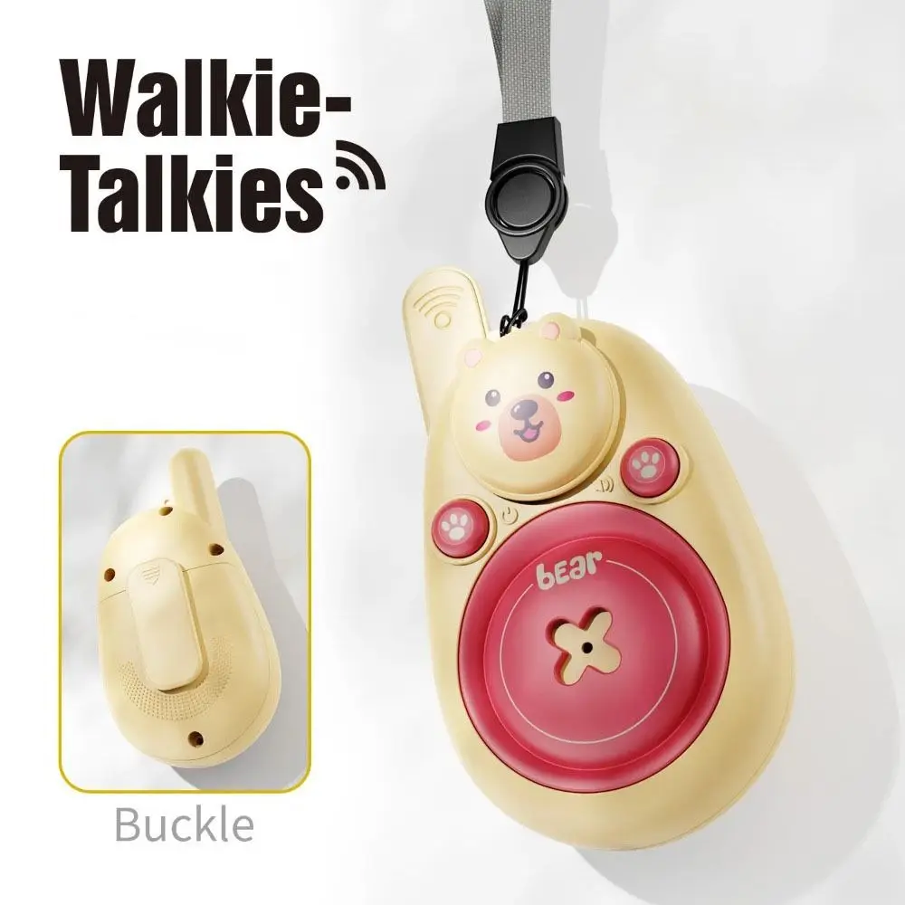 1 Pair Lovely Bear Walkie Talkies Wearable Lanyard Long Range Cartoon Bear Walkie Talkies One Click Call Wireless Communication