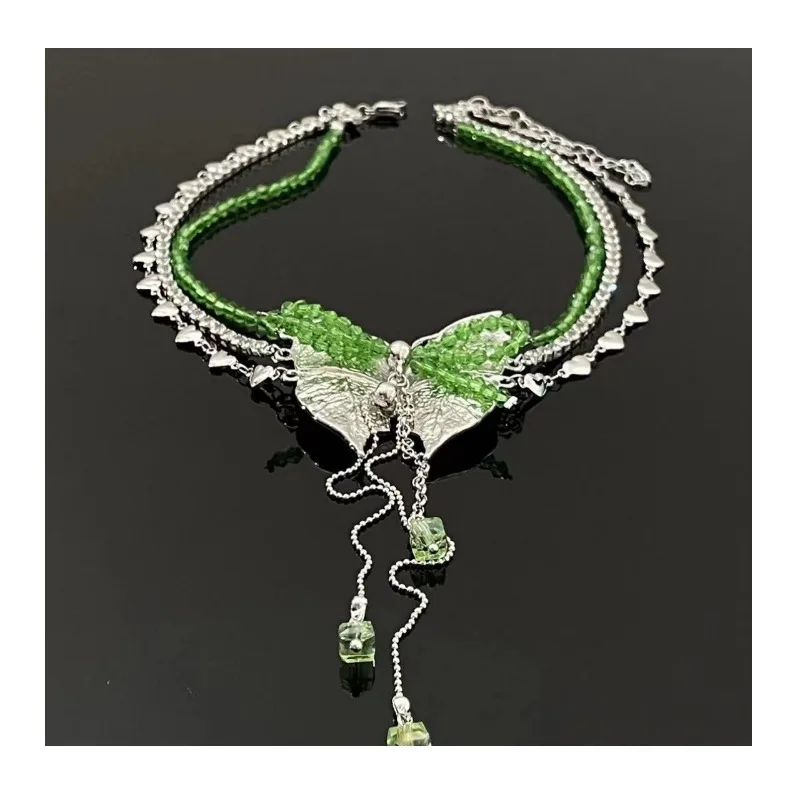 

Spice Girl Green Multi-layer Crystal Butterfly Necklace Women's Neck Chain Light Luxury Niche Premium Sense Clavicle Chain