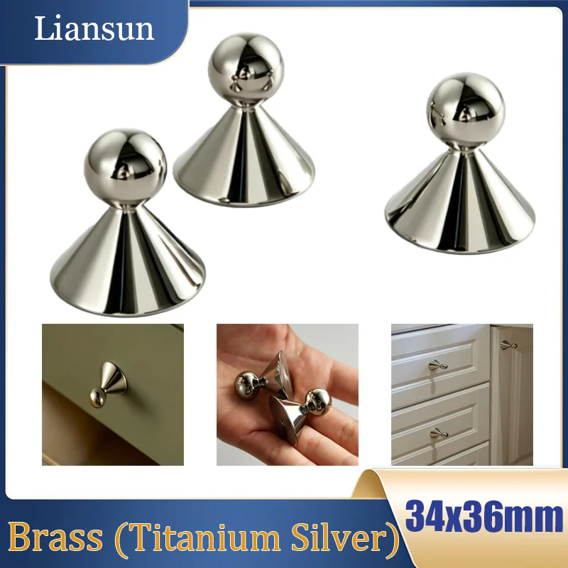 1/2/4/6PCS Modern Solid Brass Furniture Handles Titanium Silver Mushroom-Shaped Drawer Handles Umbrella-Shaped Cabinet Handles