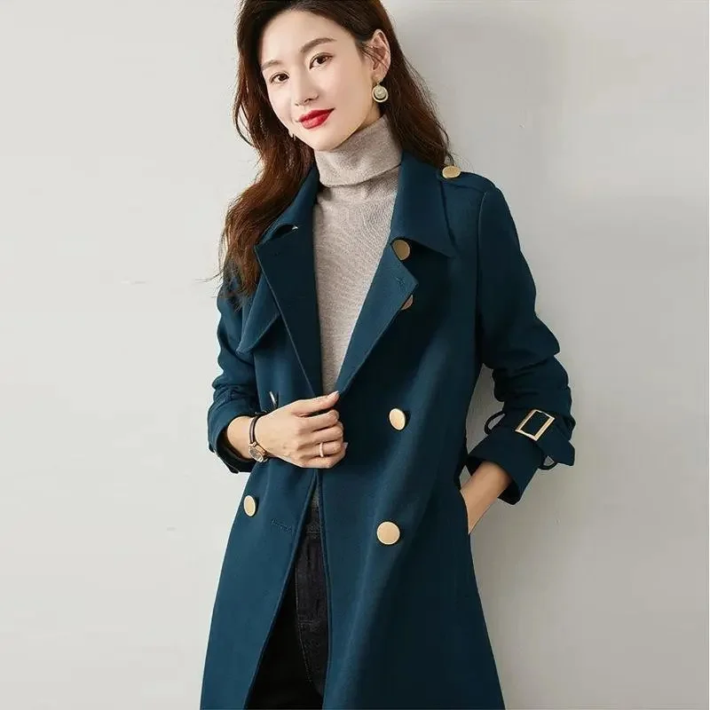 

New Ladies Medium Long Styles Trench Outwear 2025 Women High-end Lined Jacket Spring Autumn Female Solid Color Windbreaker Coat