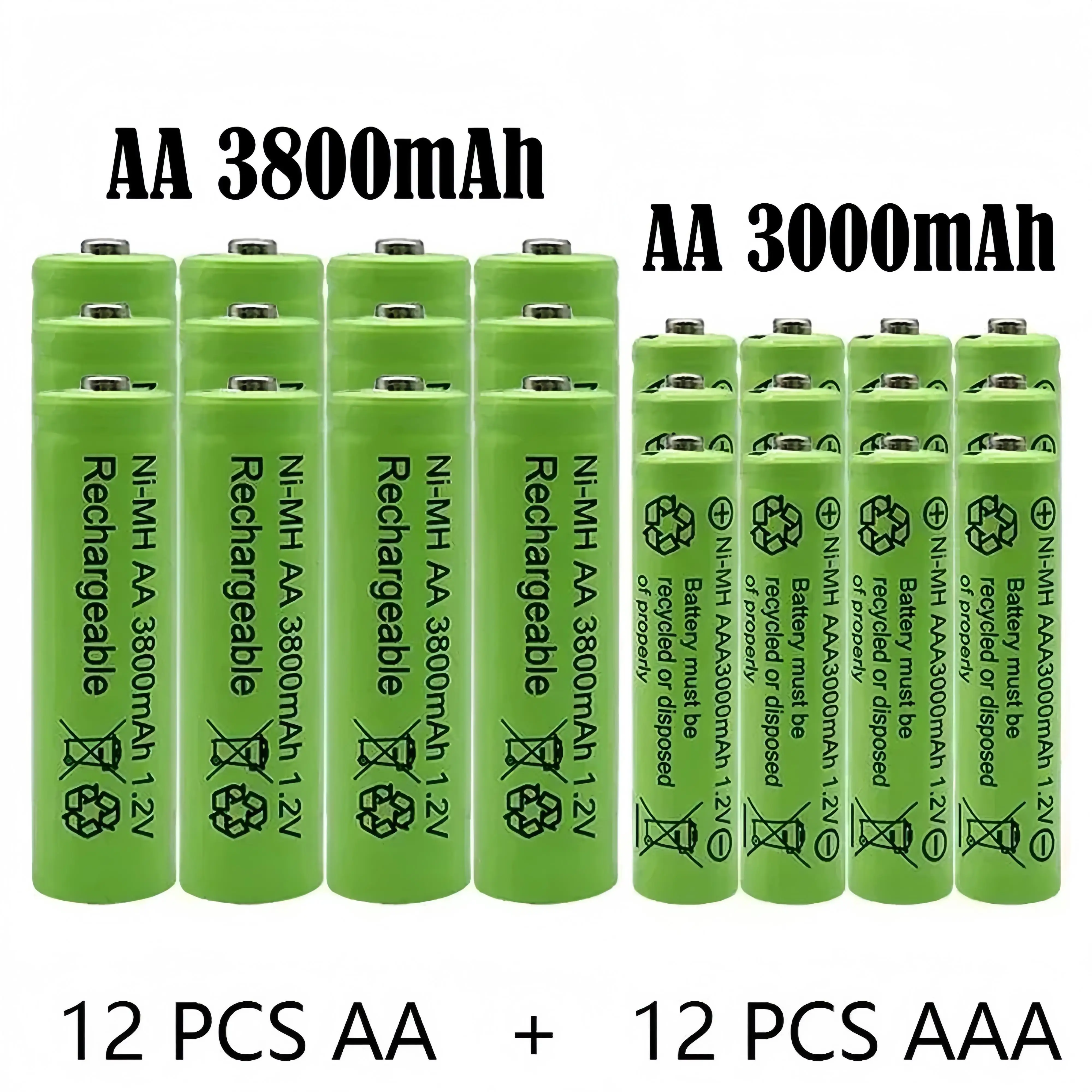 1.5V NI MH Rechargeable AA Battery AAA Alkaline 3800-3000mah For Torch Toys Clock MP3 Player Replace Ni-Mh Battery 1.5V AA + AAA