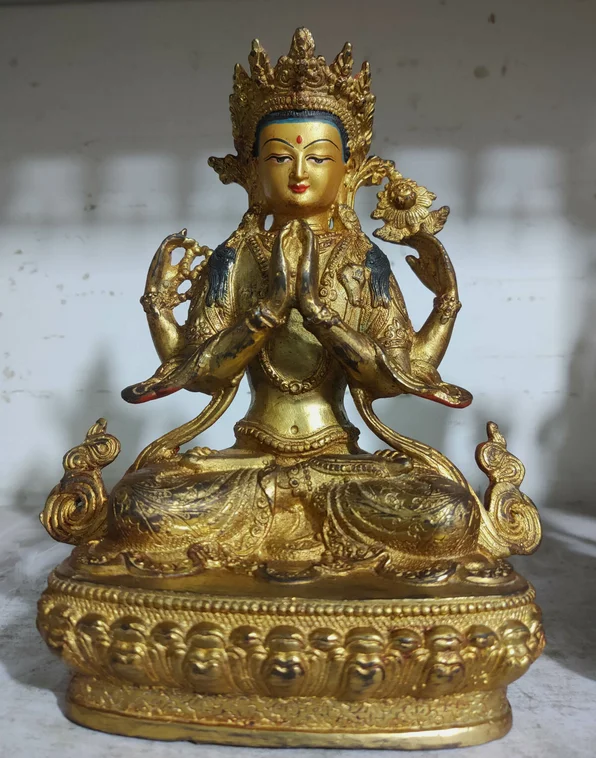 Подлинная тибетская 8-дюймовая статуя Будды ручной работы avalokiteshvara Chenrezig Буддизм