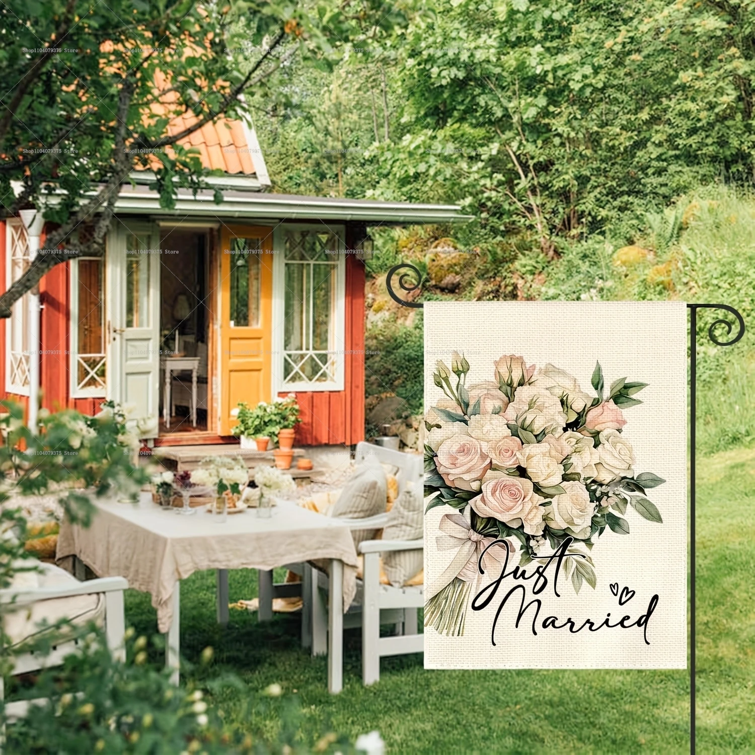 

1Pc Wedding-themed Garden Flags With Floral Patterns, Suitable For Indoor/outdoor Decorations, Weddings, Valentine's Day.