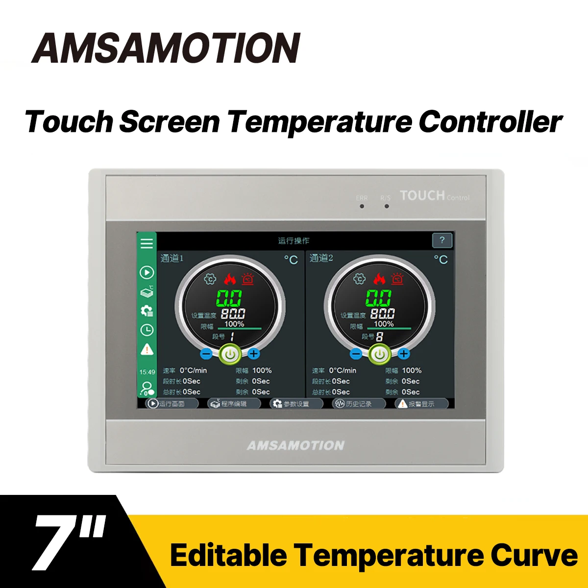 AMSAMOTION HMI Touch Screen Temperature Controller MODBUS RTU Support PID Control Editable Temperature Curve