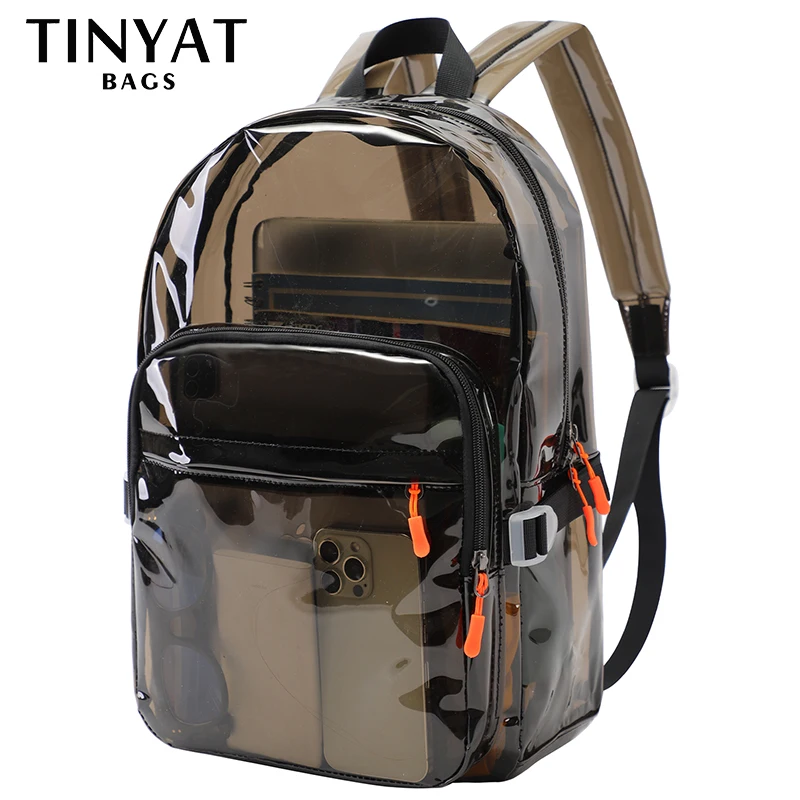 TINYAT Heavy Duty Transparent Clear Women's Backpack Sports Travel School Notebook Backpacks Large Capacity Student Bag Girls