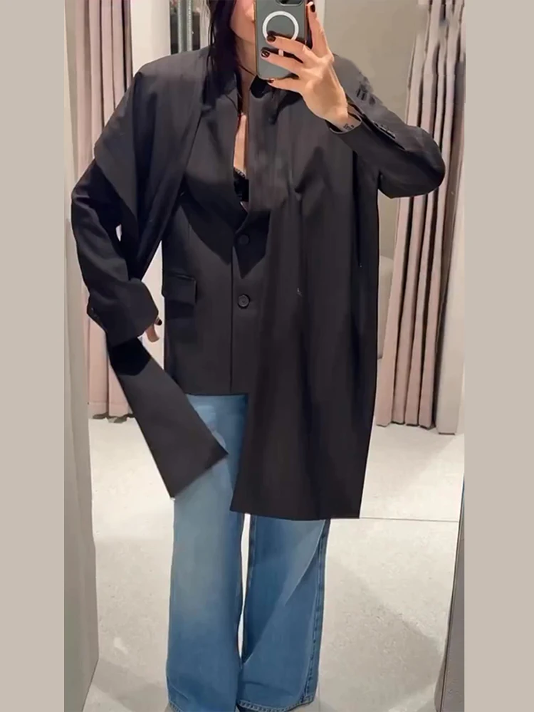 Elegant Women Blazer Long Sleeve Pockets Single Breated Pockets With Scarf Coat 2026 Autumn Winter High Street Lady New