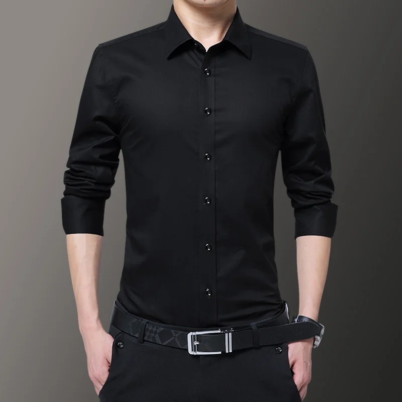 All Seasons Men\'s Slim Fit Non Ironing Business Dress Shirt Luxury Brand Formal Long Short Sleeve Shirts For Men Blouse