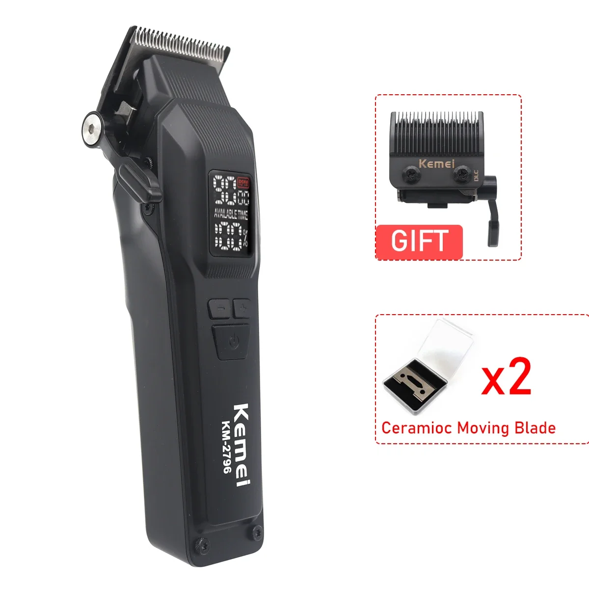 

Kemei KM-2796 9000RPM Brushless Motor DLC Blade LCD Professional Hair Cutting Machine Hair Trimmer Machine Hair Clipper for Men