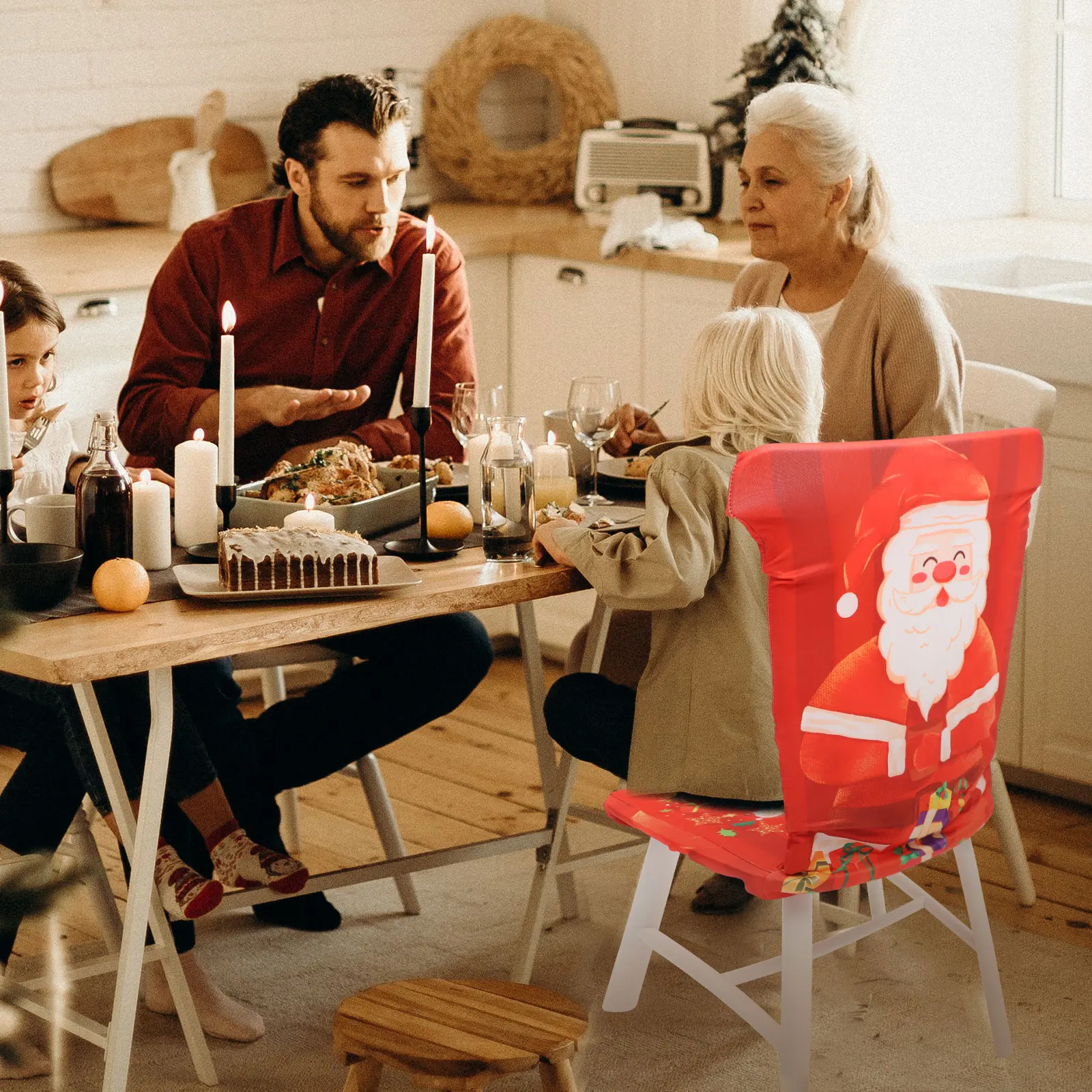 

Christmas Chair Cover Elastic Protector Slipcover Home Decor Lovely Seats nament Xmas Theme Party Reusable Easy Clean Dining