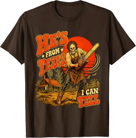 Er kommt aus Texas, das kann ich dir sagen. Kettensägen-Horror-Halloween-T-Shirt, Y2k Texas Kettensägen-Skelett Country Grafik-Bekleidung, weiche Baumwoll-T-Shirts. – Detail 8