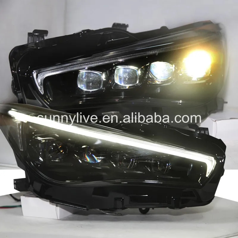 Full Led Headlight For NISSAN Infiniti Q50L Black Housing LD 2015-2019