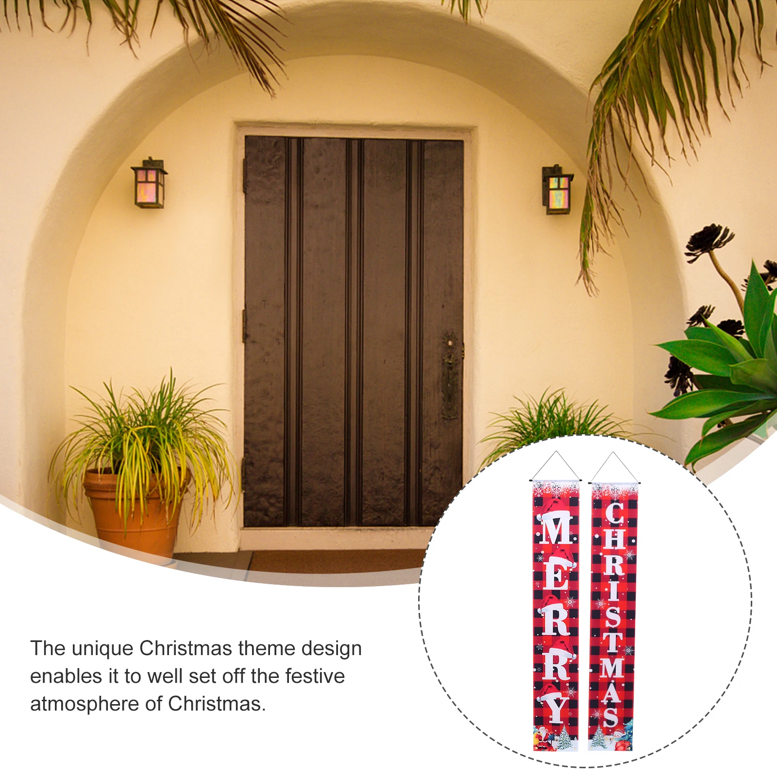 

1 Pair Christmas Door Couplets Hanging Flags For Porch Outdoor Party Xmas Decorations Banner Decors Polyester Wall Yard Garage