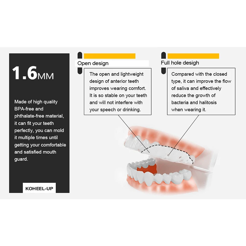 Protector bucal de silicona moldeable para rechinar los dientes por la noche, protector Dental ligero Koheel UP, para detener el bruxismo, con caja,