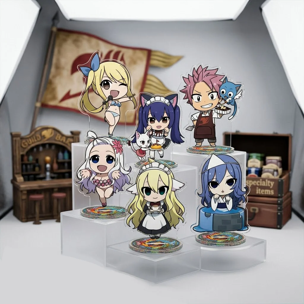 Anime Fairy Tail Acrylic Stand Keychain 10CM Chibi Natsu Dragneel Lucy Heartfilia Erza Scarlet Desktop Ornament Fan Merchandise
