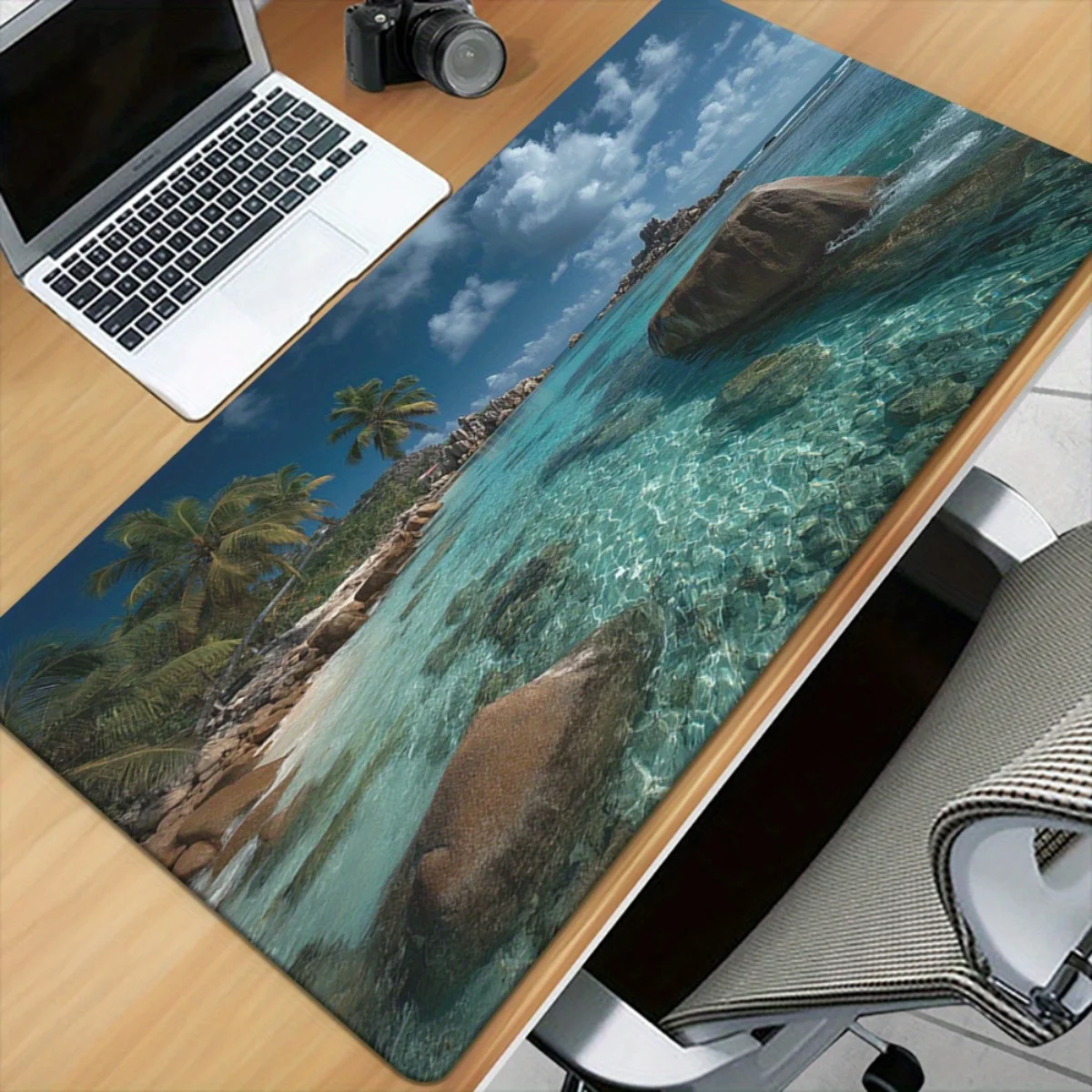 

Большой коврик для мыши с изображением тропического пляжа, нескользящая резиновая основа, пейзажный океанский дизайн, для офиса и игр