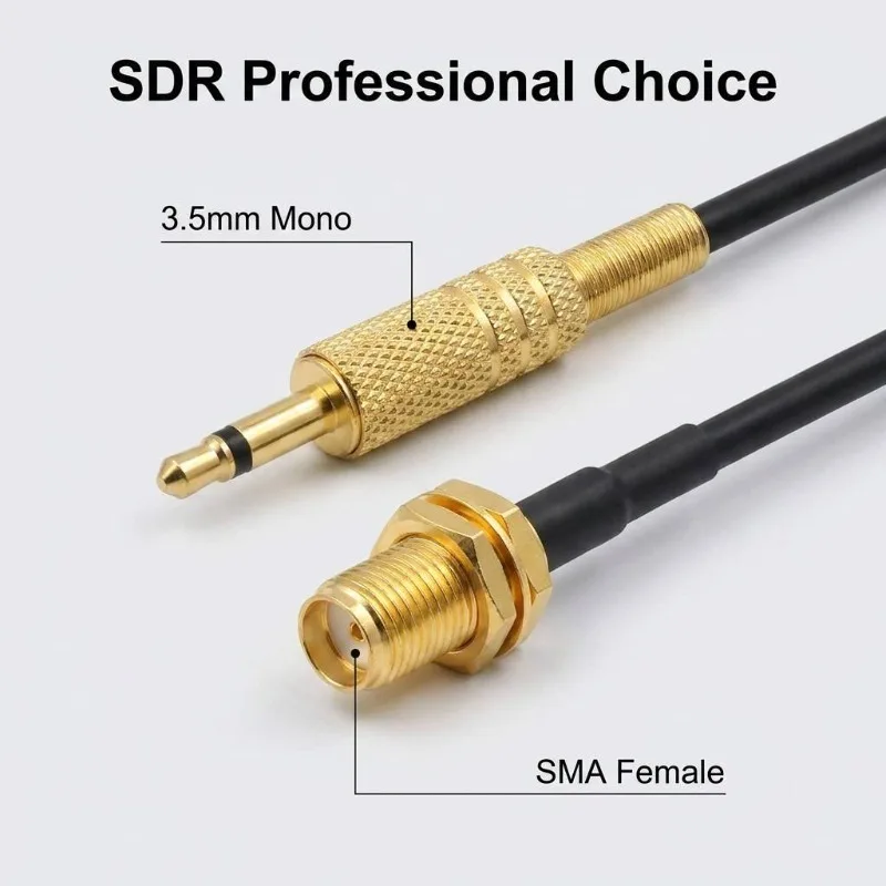 3.5mm Plug to SMA Female RG174 Coaxial Cable Gold-Plated Knurled Metal with Spring Relief for SDR RTL-SDR Ham Radio Antenna