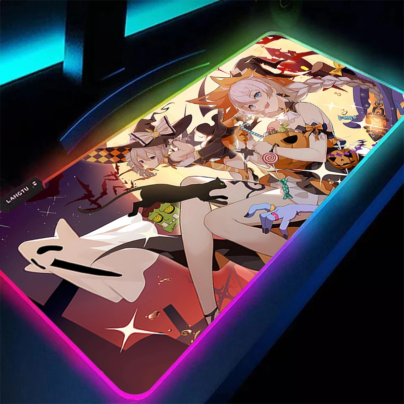 Alfombrilla de ratón para juegos Dywan, alfombrilla para teclado de jugador LED, alfombrilla de escritorio de Chica de Anime, alfombra de mesa RGB para ordenador portátil Honkai Impact 3