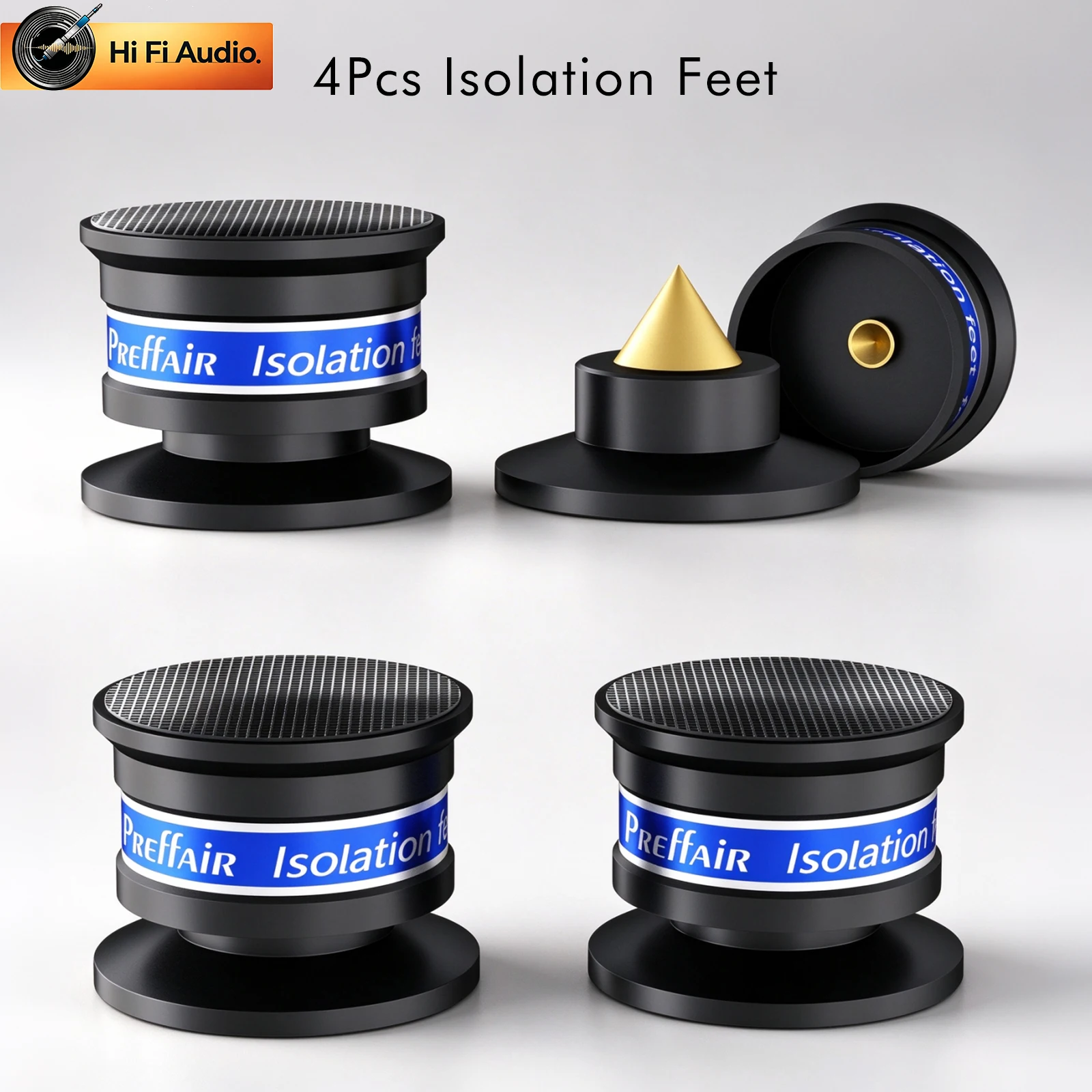 Preffair 4PCS Isolation Feet Pure Copper Gold Tip Speaker Amplifier Vibration Dampening Stand Feet HiFi Audio Shock Absorber Pad