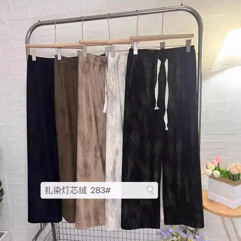 بنطال ذو قصة أرجل واسعة أسود مطوي للمرأة الربيع المضادة للتجاعيد مطاطا صالح نمط Preppy مدينة تخفيف الأربطة حزام الخصر تنفس