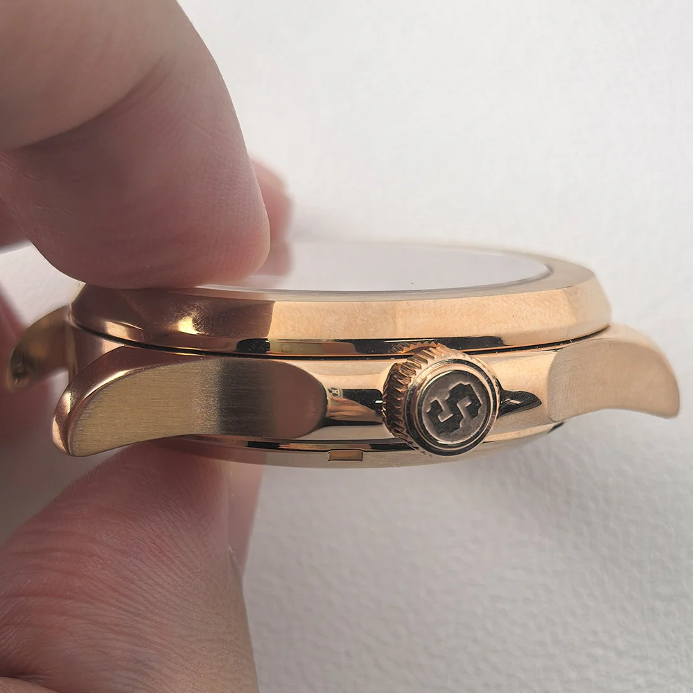 39.5 مللي متر ساعة رجالية علبة فولاذية وردية بها حلقة داخلية تناسب NH35 NH36 ساعة يد تعمل بالحركة أجزاء لساعات المعصم الزجاجية الياقوت صندوق الساعة