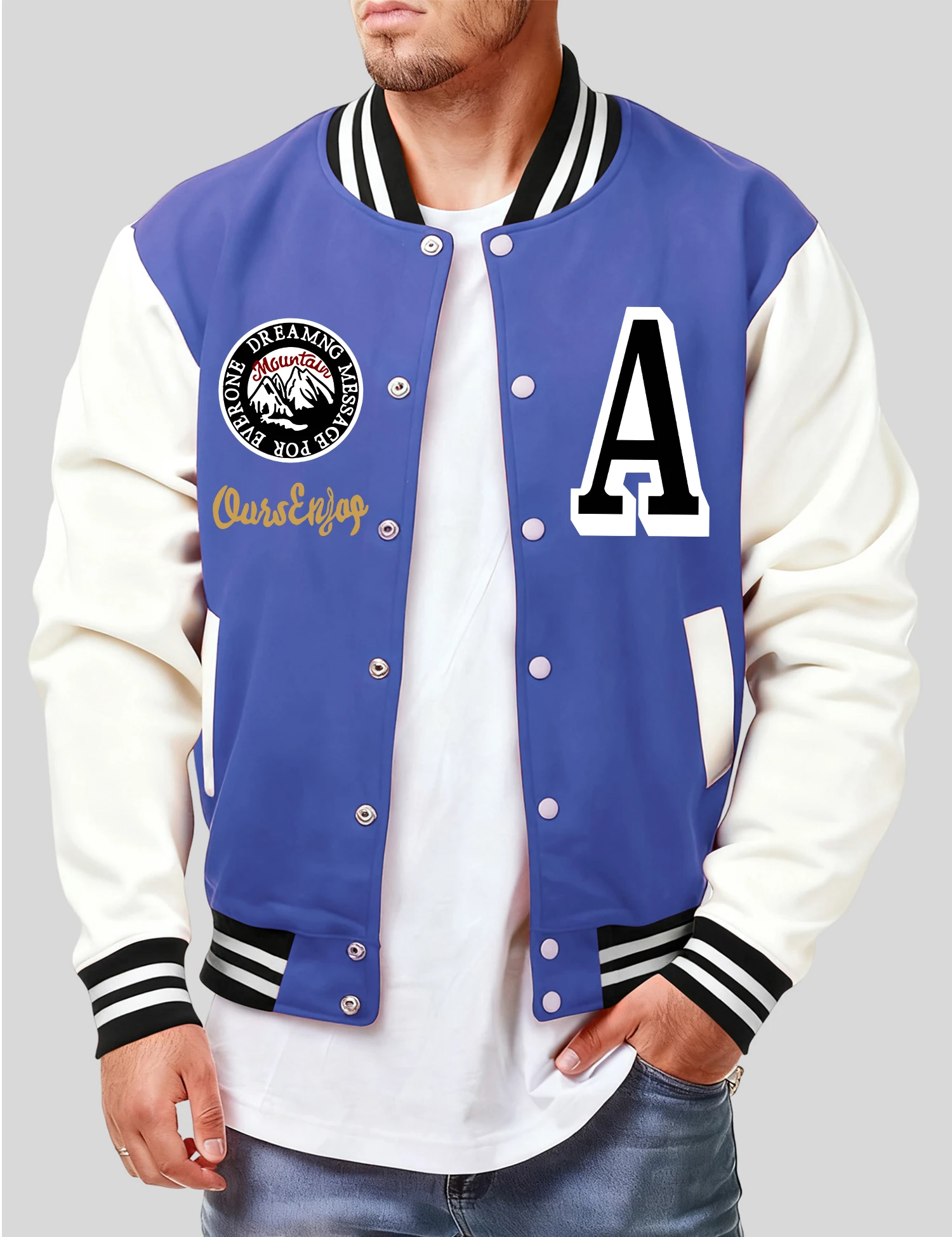 

Beautiful Scenery And Letter A Printed Men Streetwear Fashion Baseball Jacket Loose Casual Coat Fleece American Clothing Unisex