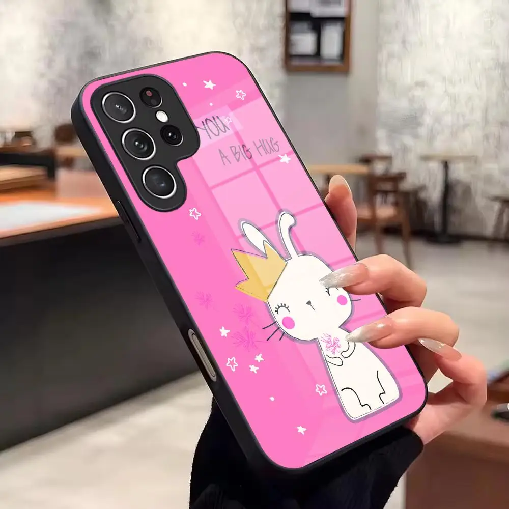 INS Cute cartoon rabbit pink Phone Case For Samsung Galaxy S26 Ultra S25 FE S24 S23 S22 Plus S25 Edge S21 Glass Phone Case