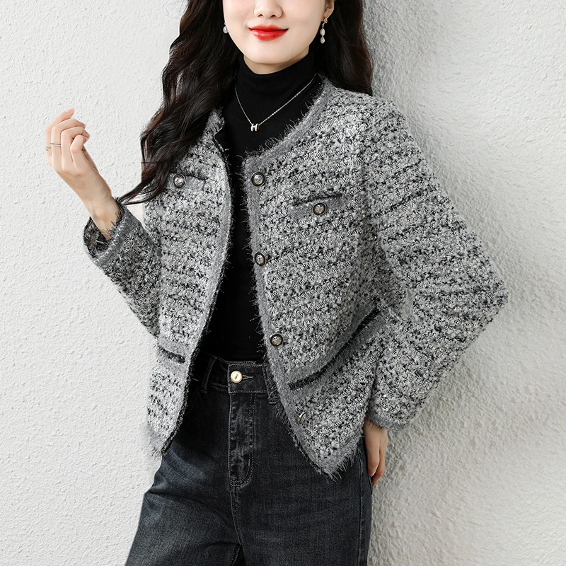 Autumn Winter Short Style Woolen Coat Small Fragrance Wind Outerwear Slim Fit Long Sleeve Ladies Fashion Brand Cut Label