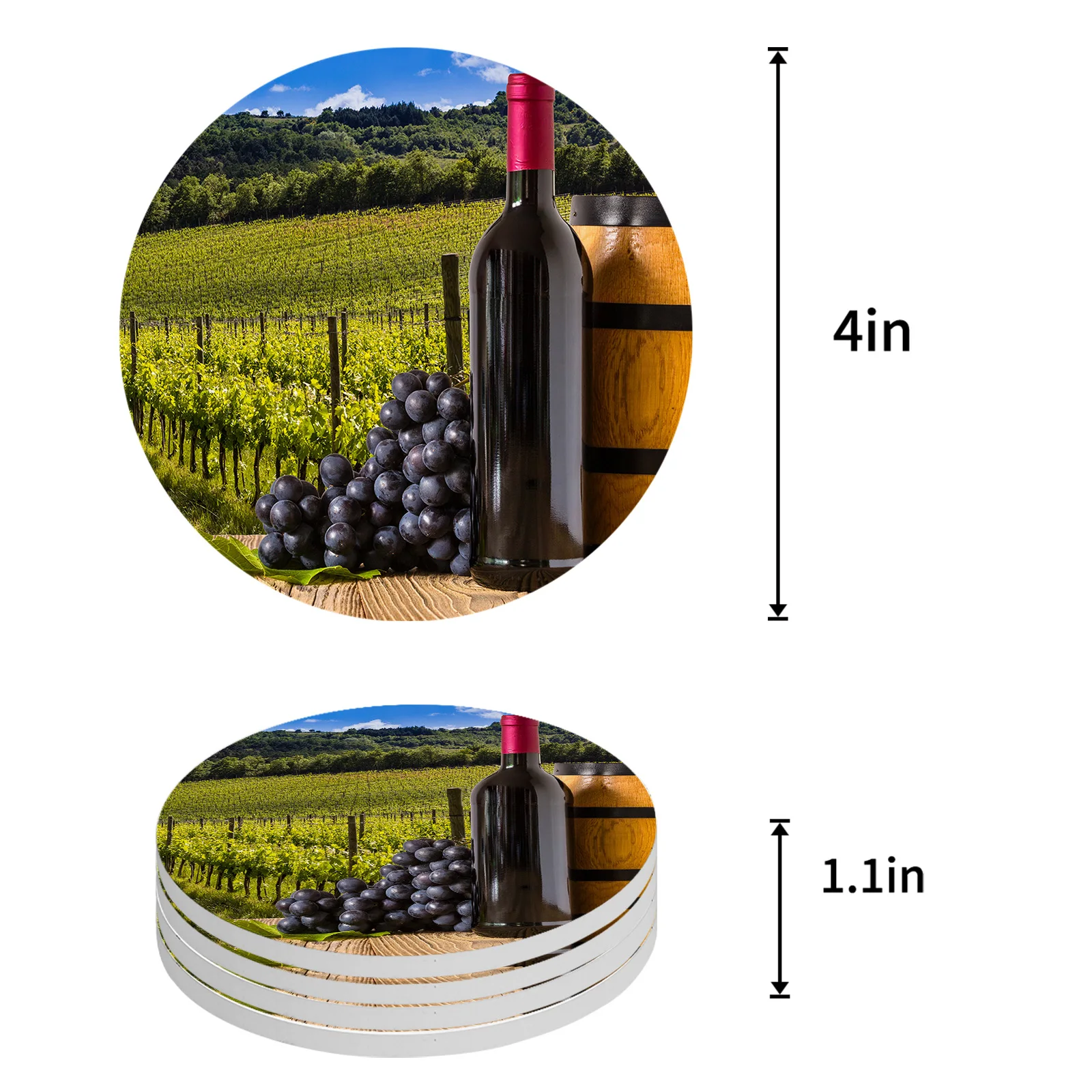 Vineyard Wine Coasters Ceramic Set Round Absorbent Drink Coaster Coffee Tea Cup Placemats Table Mat