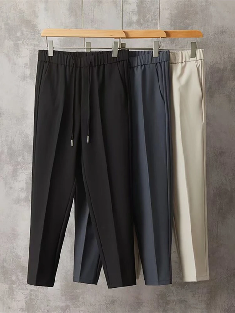 

Slim Fit Men's Summer Thin Belted Nine-Piece Western Pants Trendy Casual Suit Pants Straight Leg Long Pants Faionable Urban...