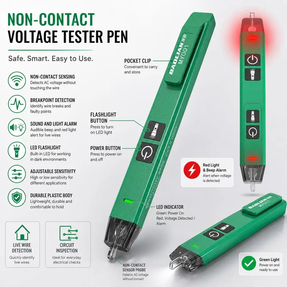Non Contact Voltage Detector Pen Plastic Smart Induction NCV Tester Pen Multifunctional Breakpoint Detection Electrician Tools
