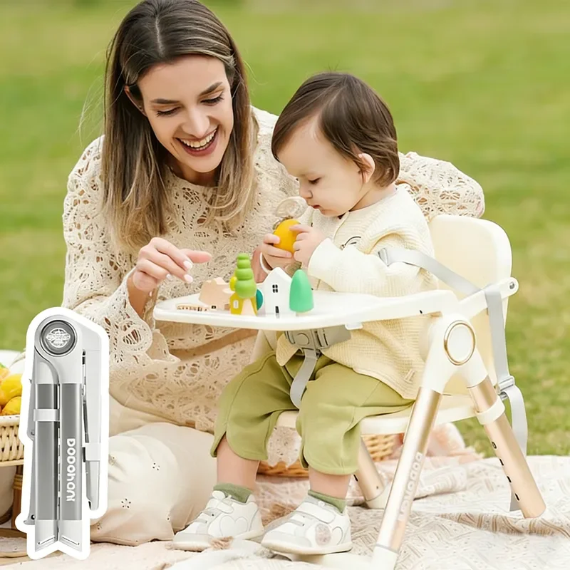 Portable Ergonomic Baby Feeding Dining Chair Set Multifunctional Foldable High Chair Backrest Tray Height Adjustable