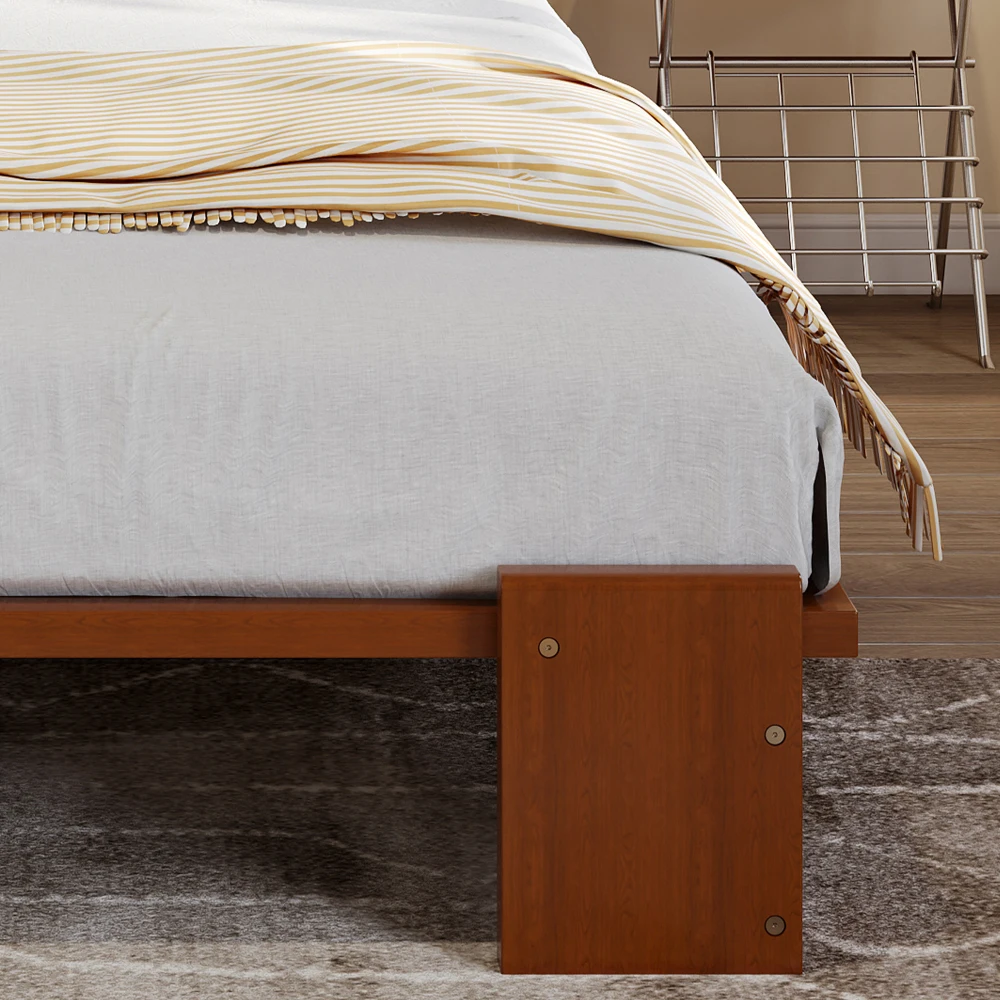 PINGGO Dunkelbraunes Polsterbett Einzelbett 90x200cm Samt-Kopfteil Stabiler Lattenrost Verbreiterte Beine Ohne Matratze – Detail 20