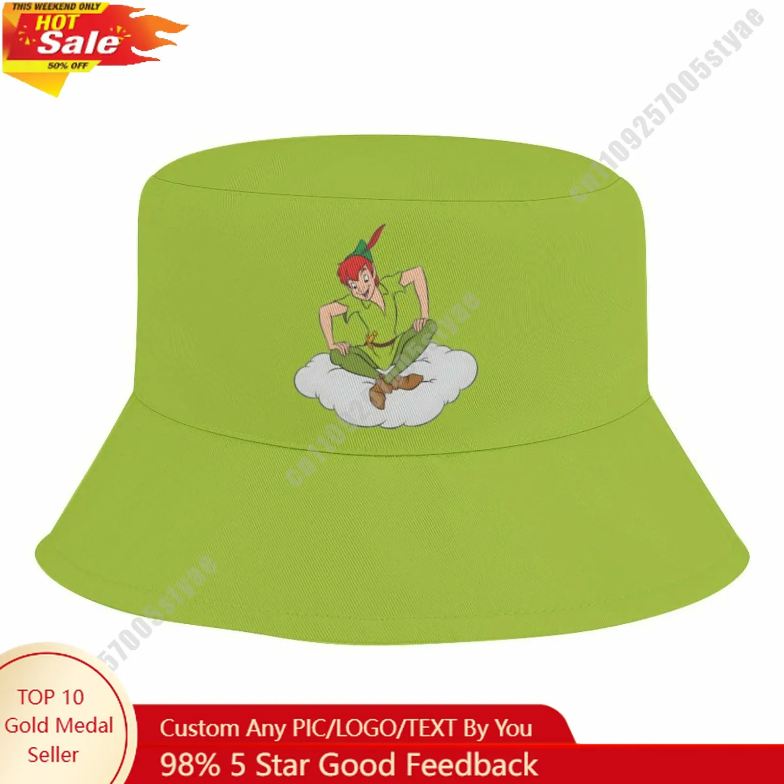 

Peter Pan Bucket Hat Disney Cartoon Character Custom Design Upload Your Image Logo Fisherman Hat 50–54cm Head Circumference