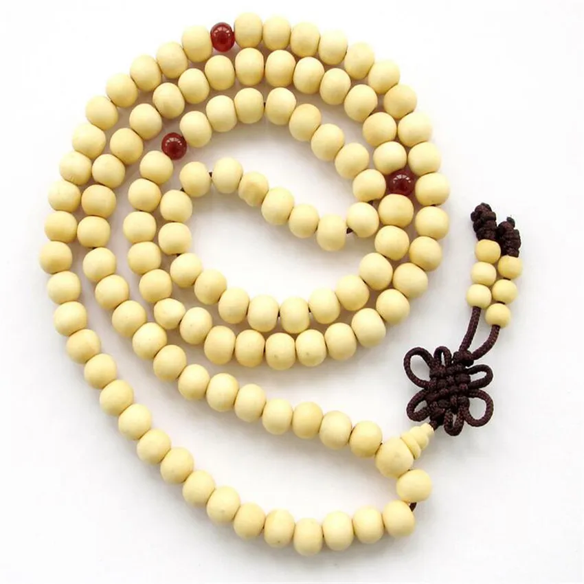 6mm White Sandalwood Mala Bracelet Trendy Teens Fragrant Prayer Energy Gift Party 108 Beads Tassel Unisex Men Yoga