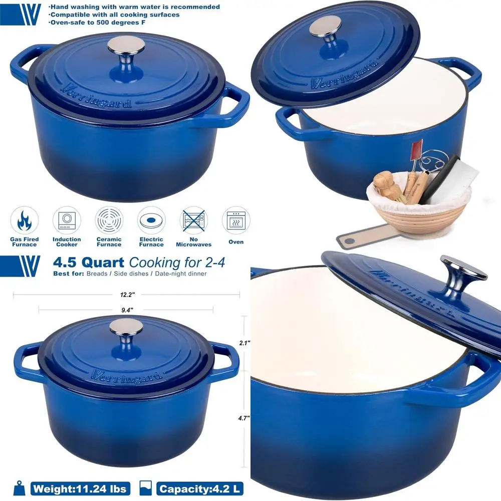 

Blue 4.5QT Enamel Dutch Oven with Lid for Sourdough Bread Baking and Accessories