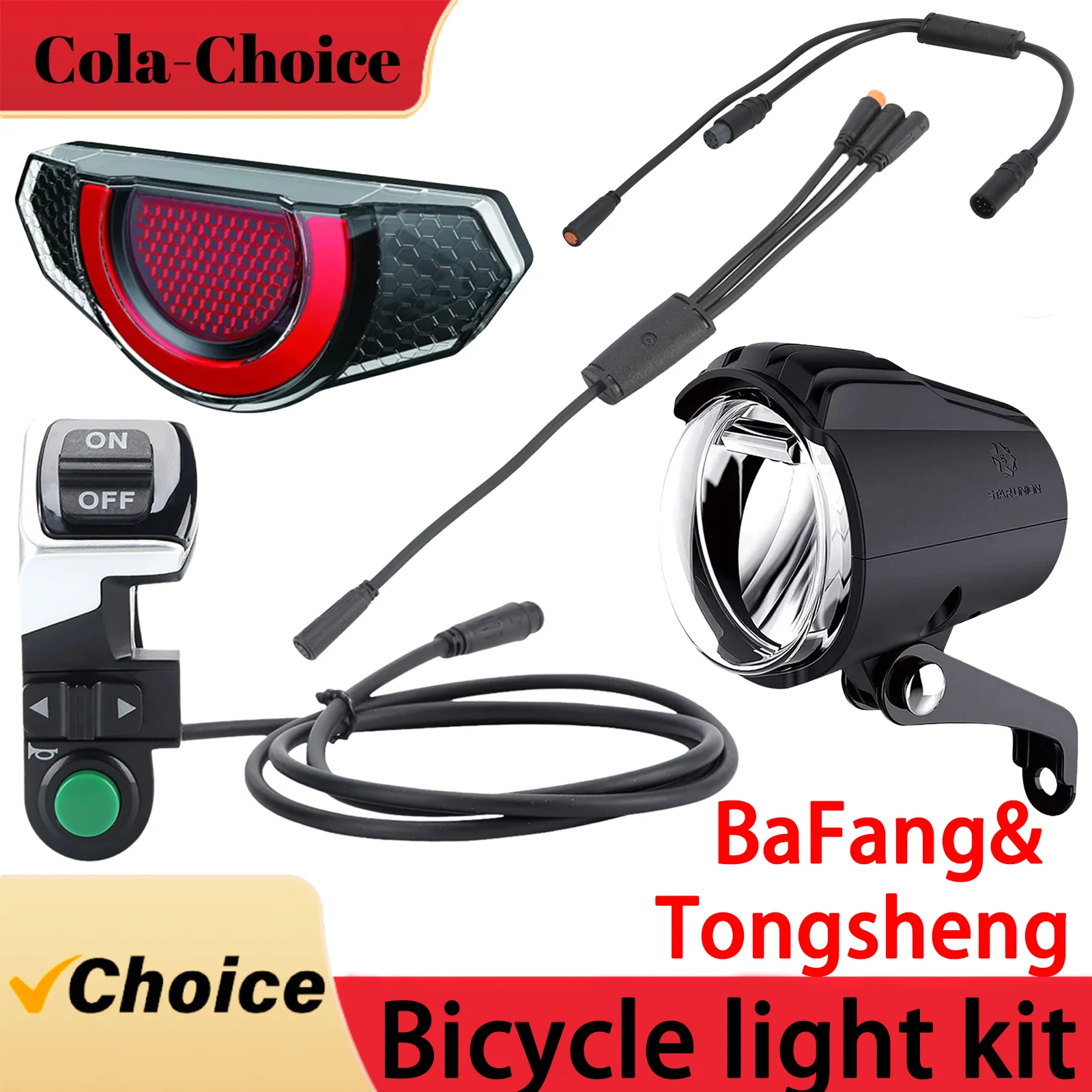 

Ebike LED Light Set: Front Headlight & Rear Taillight for Tongsheng (tsdz2b, tsdz8) and BAFANG UART Mid-drive Motors