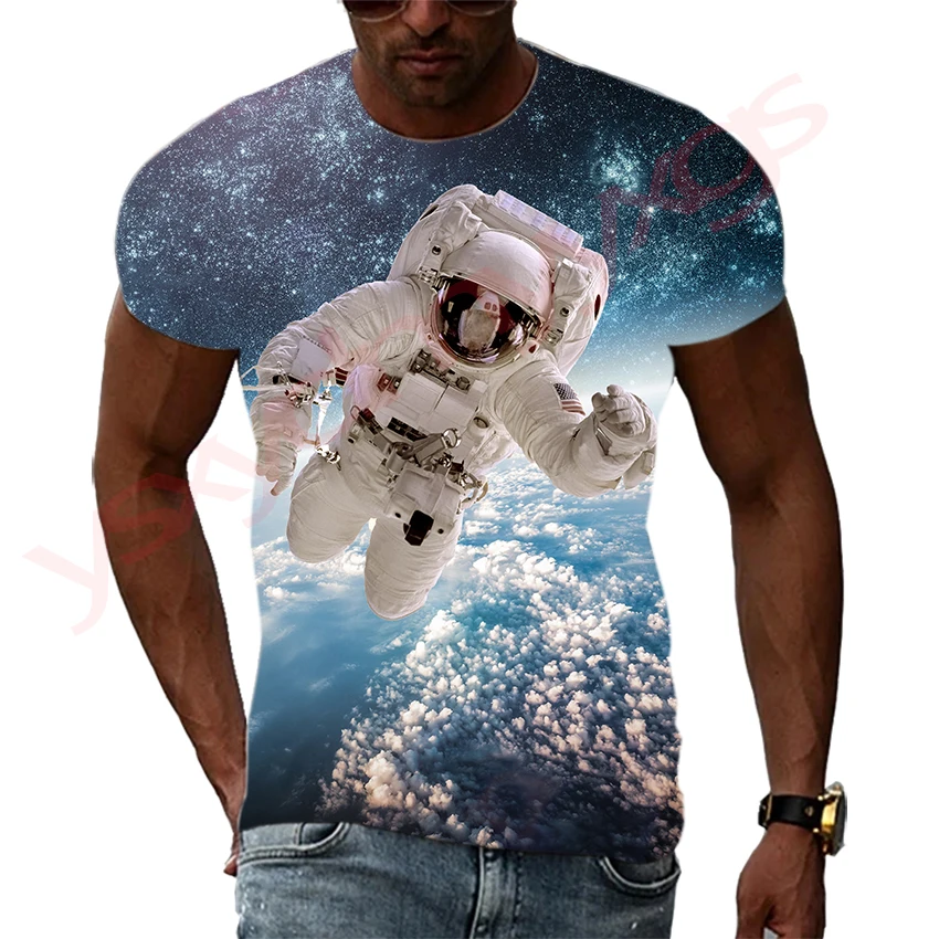 

New Tide Summer Fashion Astronaut Picture T-shirts Casual Print Tees Hip Hop Personality Round Neck Short Sleeve Tops