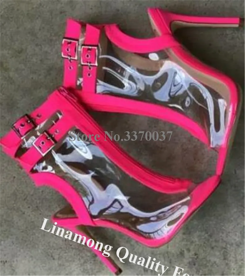 Linamong Stiletto Heel Peep Toe Boots Clear Pink 4