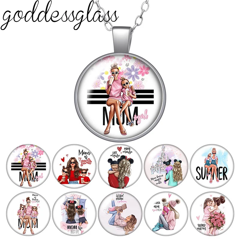 Best Mom Super Mom Princess Love Baby Kids Round Photo Glass cabochon silver plated pendant necklace jewelry Gift