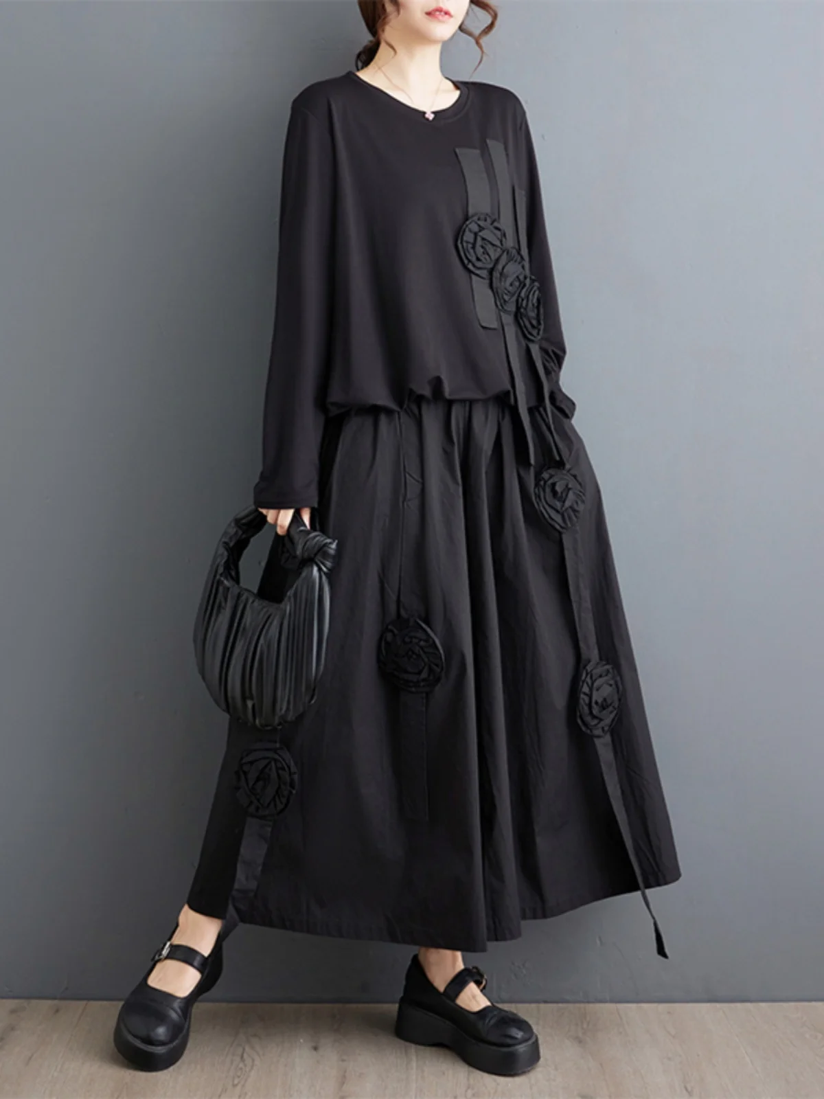 

Модный свободный комплект с широкими брюками, женская длинная футболка све, утягивающий костюм из двух предметов, осень 2024, новинка, большие размеры